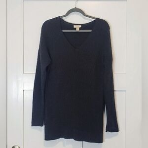 LOFT Outlet V-Neck Pullover Sweater Tunic Charcoal Gray Size Large Stretch